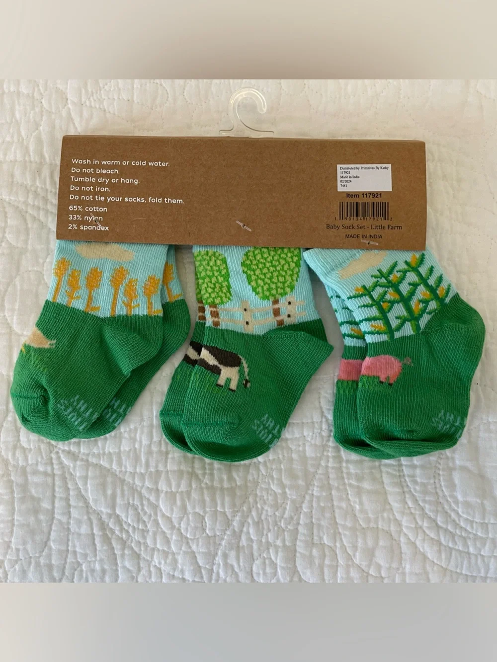 Happy + Bright Infant Farm Animal Socks - Green & Light Blue (6-12M)